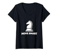 Donna Grafica Move Smart Knight Minimal Scacchi Maglietta con Collo a V
