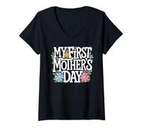 Donna Grafica «My First Mother's Day Mommy», abbigliamento floreale per neomamme Maglietta con Collo a V