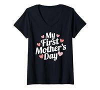 Donna Grafica My First Mother's Day Mommy Hearts Wear for New Moms Maglietta con Collo a V