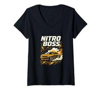 Donna Grafica per Auto da Corsa Nitro Boss Street Maglietta con Collo a V