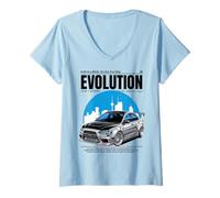 Donna Grafica per Auto JDM Evolution Street Racing in Stile Skyline Maglietta con Collo a V