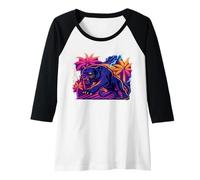 Donna Grafica retrò Black Panther Big Cat Anni '80 Maglia con Maniche Raglan