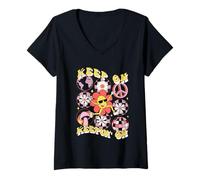 Donna Grafica retrò con Margherita Keep On Keepin' On Maglietta con Collo a V