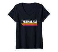 Donna Grafica retrò di Gerusalemme Israele Maglietta con Collo a V