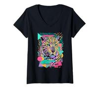 Donna Grafica retrò Leopardata Pop Art con Forme Geometriche audaci Maglietta con Collo a V