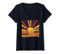 Donna Grafica retrò Rise Shine Fight The Patriarchy Sunburst Maglietta con Collo a V