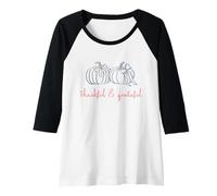 Donna Grafica retrò Thankful & Grateful Pumpkins Fall Thanksgiving Maglia con Maniche Raglan