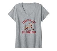 Donna Grafica Sorry I'm Late I Was Dilly Dallying Baby Lamb Sheep Maglietta con Collo a V