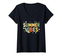 Donna Grafica Summer Vibes Lemon Daisy Maglietta con Collo a V