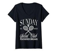 Donna Grafica Sunday Club Badminton Feathered Dreams Maglietta con Collo a V