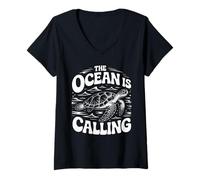 Donna Grafica The Ocean is Calling Sea Turtle Adventure Maglietta con Collo a V