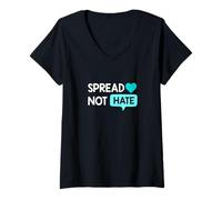 Donna Grafica Turchese con Scritta Love Not Hate Maglietta con Collo a V