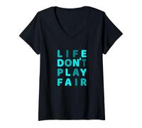 Donna Grafica turchese Life Don't Play Fair turchese Maglietta con Collo a V