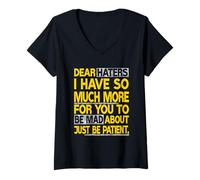 Donna Grafica University Varsity-Gold Dear Haters - Be Mad Yellow Maglietta con Collo a V