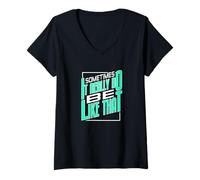 Donna Grafica verde acqua chiaro con scritta "It Do Be Like That Light Teal Aqua Maglietta con Collo a V