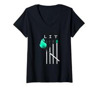 Donna Grafica verde acqua chiaro con scritta "You Know It's LIT Light Teal Aqua Maglietta con Collo a V