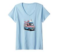 Donna Grafica vintage nostalgica del camion del gelato Maglietta con Collo a V
