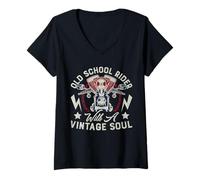 Donna Grafica vintage Soul Biker Rider Old Retro School Rider Maglietta con Collo a V