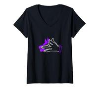 Donna Grafica viola con scritta "Feed The Wolf Within" Maglietta con Collo a V