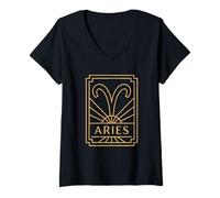 Donna Grafica zodiacale Art Deco Ariete Maglietta con Collo a V