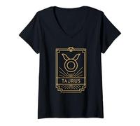 Donna Grafica zodiacale Art Deco Taurus Maglietta con Collo a V