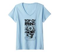 Donna Grafico Dark Mindset Floral Skull Design Maglietta con Collo a V
