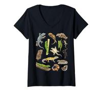 Donna Grafico delle Specie di gechi - Tipi di Arte educativa dei gechi Maglietta con Collo a V