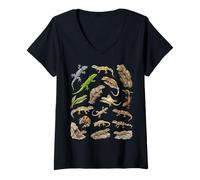 Donna Grafico delle Specie di gechi - Tipi di Arte educativa dei gechi Maglietta con Collo a V
