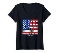 Donna Grafico dello Spirito Patriottico One Nation Under God Maglietta con Collo a V