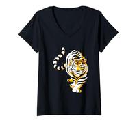 Donna Grafico di Disegno Astratto Tiger Maglietta con Collo a V