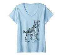 Donna Grafico di Disegno Astratto Tiger Maglietta con Collo a V