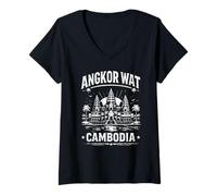 Donna Grafico di Viaggio del Tempio di Angkor Wat Cambogia Maglietta con Collo a V