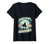 Donna Grafico per la Difesa della Pace per Insegnanti e Studenti Maglietta con Collo a V