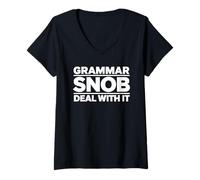 Donna Grammatica Snob Affrontarlo - Sarcastico Inglese Umorismo Maglietta con Collo a V