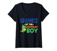 Donna Grammie of the Birthday For Boy Saurus Rex Dinosaur Party Maglietta con Collo a V