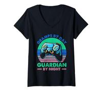 Donna Gramps By Day Guardian By Night Retro Gamer Maglietta con Collo a V