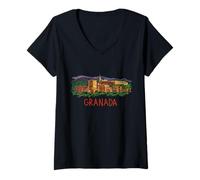 Donna Granada Spagna Viaggio Souvenir Storico Città Storica Regalo Maglietta con Collo a V