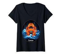 Donna Granchio Zodiacale del Cancro - Energia oceanica Celeste Maglietta con Collo a V