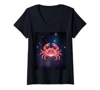 Donna Granchio Zodiacale del Cancro - Energia oceanica Celeste Maglietta con Collo a V
