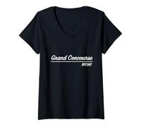 Donna Grand Concourse Bronx New York NY Quartiere Retro Script Maglietta con Collo a V
