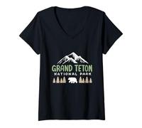 Donna Grand Teton National Park US Wyoming Montagna Uomini Donne Bambini Maglietta con Collo a V