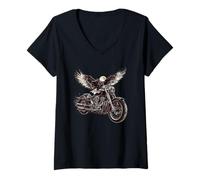 Donna Grande Aquila con Grandi Ali per Gli Amanti delle motociclette Maglietta con Collo a V