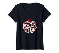 Donna Grande Mela Gotica di New York City - Design retrò Word Art NYC Maglietta con Collo a V