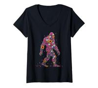 Donna Grande Piede Sasquatch Flower Power Pazzo Vecchio Hippy Potere Maglietta con Collo a V