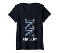 Donna Grandi Jeans Divertenti Geni Gioco di Parole Dna Scienza Helix Biologia Umorismo Maglietta con Collo a V