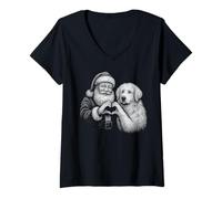 Donna Grandi Pirenei Babbo Natale a Forma di Cuore per Gli Amanti dei Cani Maglietta con Collo a V
