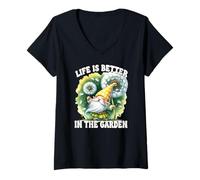 Donna Grandma Life Is Better In The Garden With Dandelion Wishes Maglietta con Collo a V