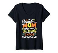 Donna Grandma Mom Half Mom Half Legend Full Time Coordinator Maglietta con Collo a V