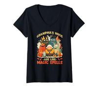 Donna Grandmas Hugs Are Like Magic Spells Maglietta con Collo a V