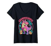Donna Grandmasaurus T Rex Dinosauro Nonna Saurus Compleanno Maglietta con Collo a V